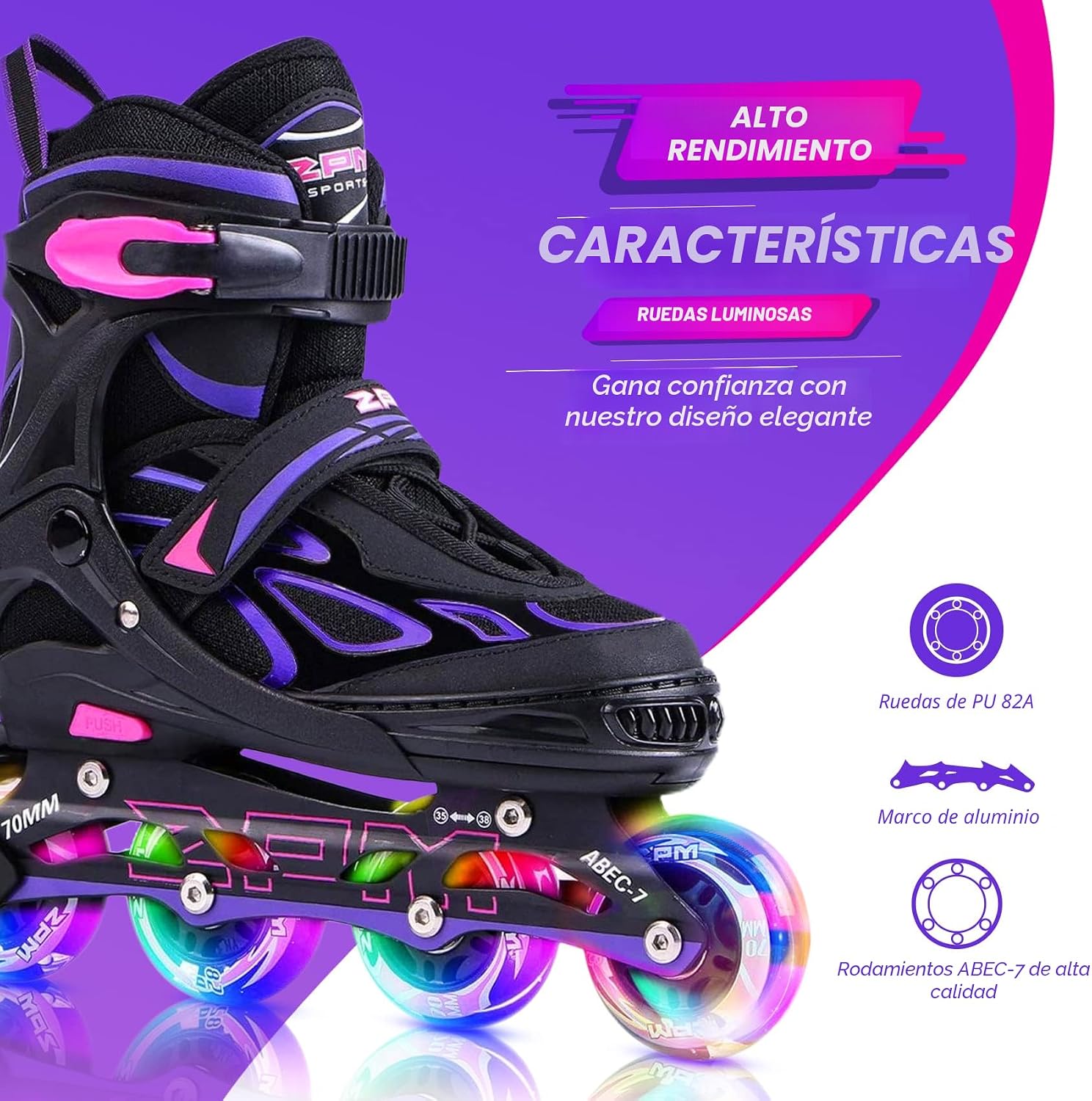 2PM SPORTS Vinal - Patines en línea ajustables intermitentes para n...