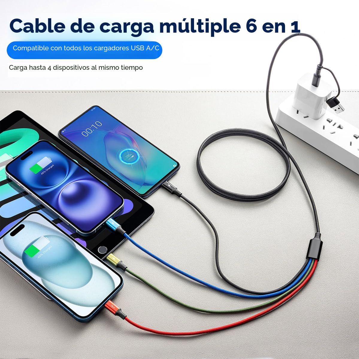 Cable de Carga Múltiple 6 en 1, Paquete de 2 Cables Cargadores Múlt...