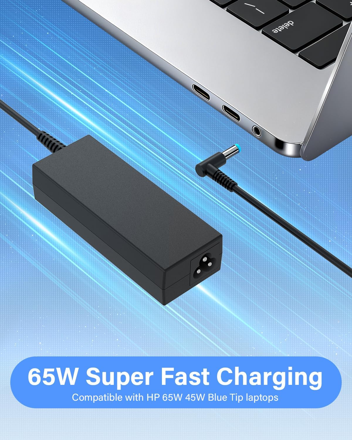 Cargador compatible con computadora portátil HP 65W 45W punta azul...