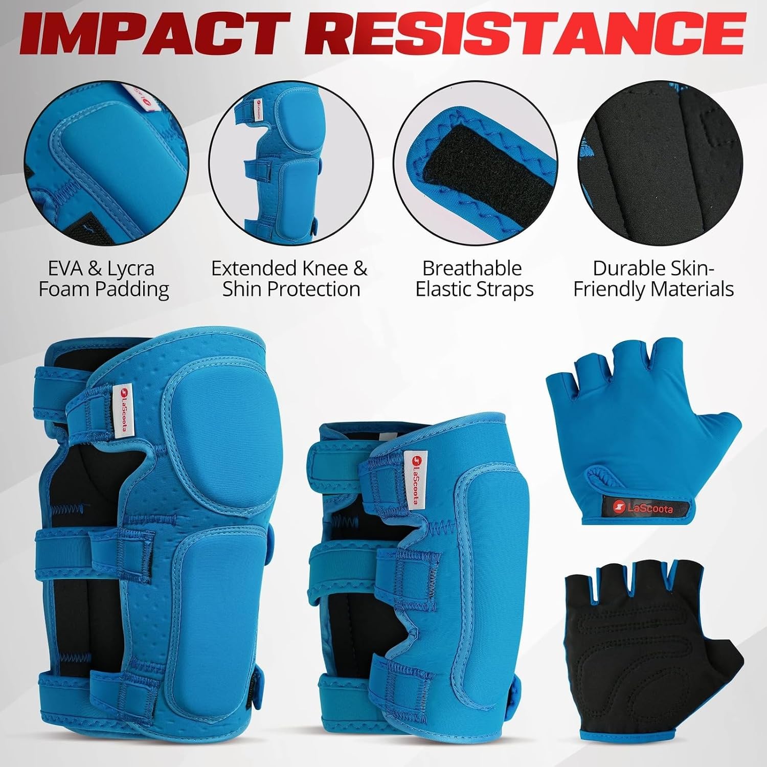 LaScoota Juego de rodilleras y coderas para niños | Guantes protect...
