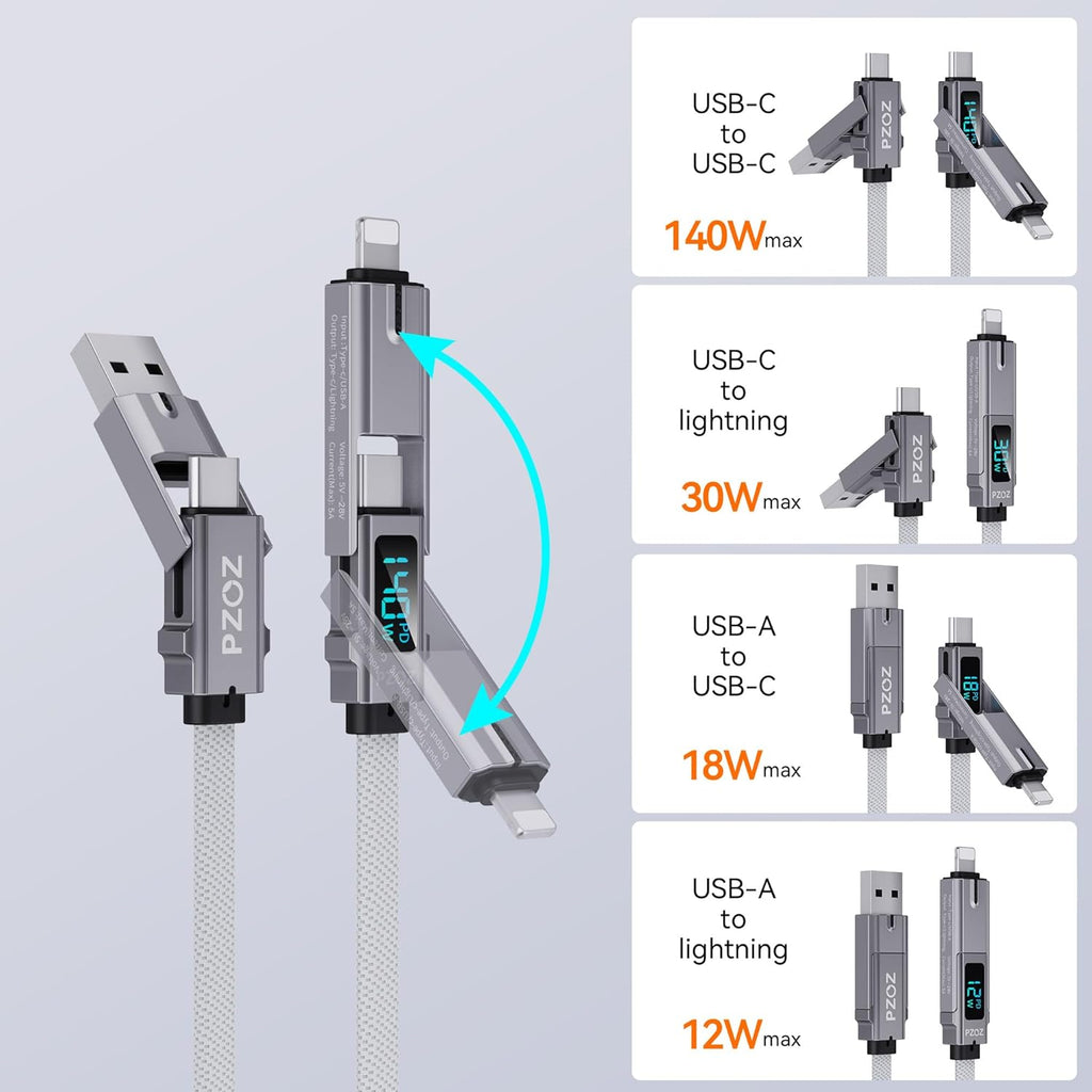 pzoz Cable de carga rápida USB C 4 en 1 con pantalla LED, cargador...