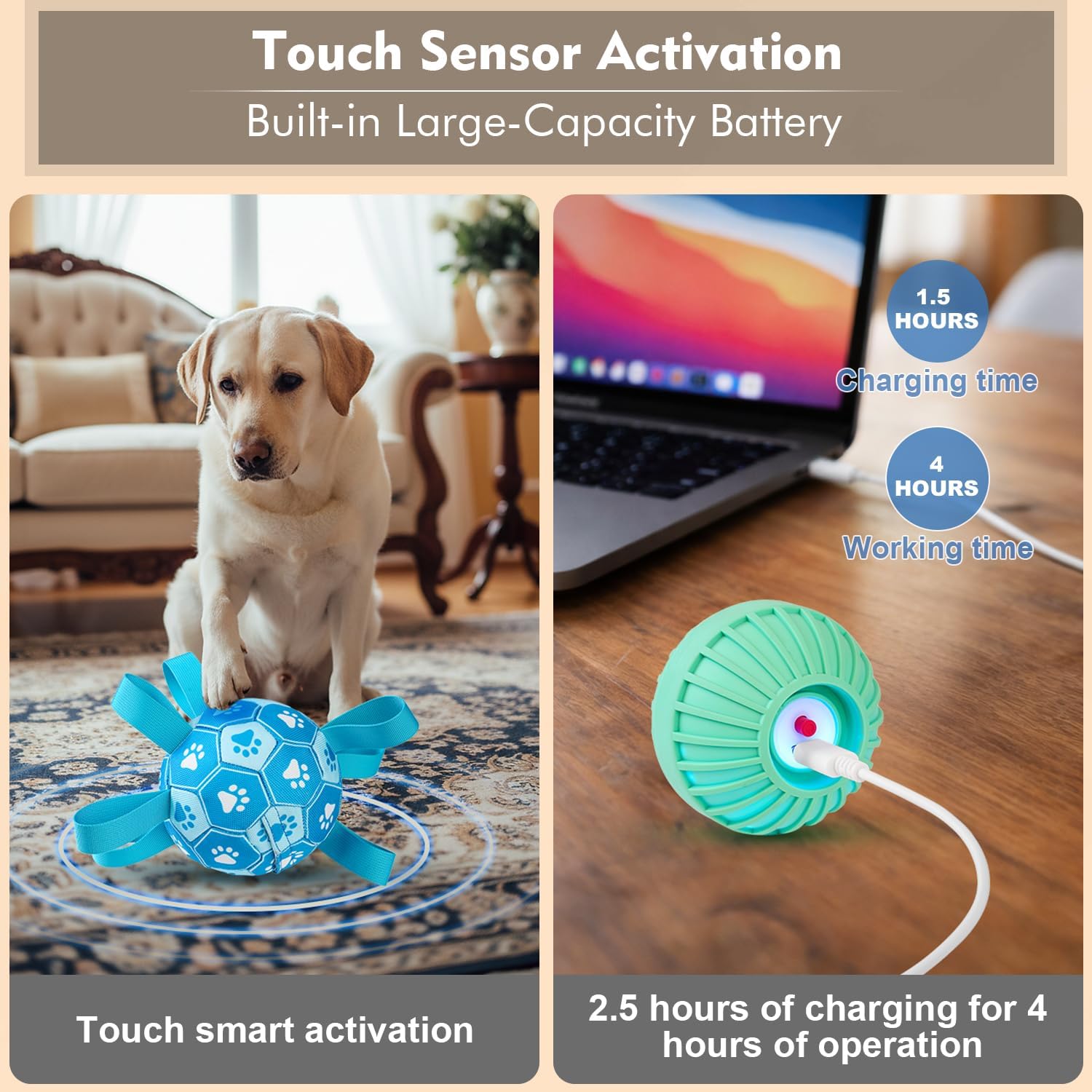 Qraxond Juguetes interactivos para perros, pelota de fútbol para pe...