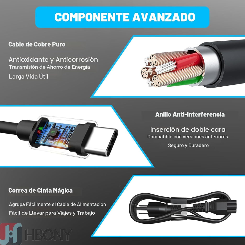 HBONY Cargador USB Tipo C de 65W 60W Compatible con Laptop Dell Lat...