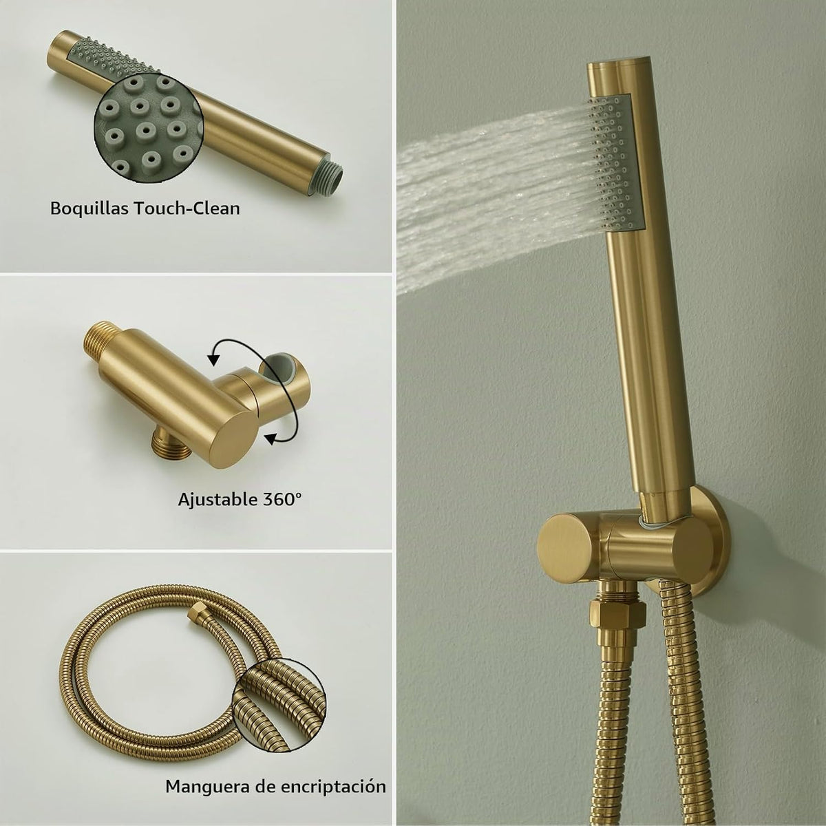 Iriber Sistema de ducha dorado cepillado montado en la pared grifo...