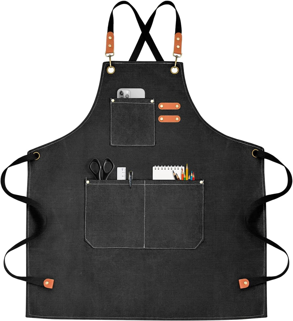 OUNLEN Delantal de Chef para Hombres y Mujeres de Lona con 3 Bolsil...
