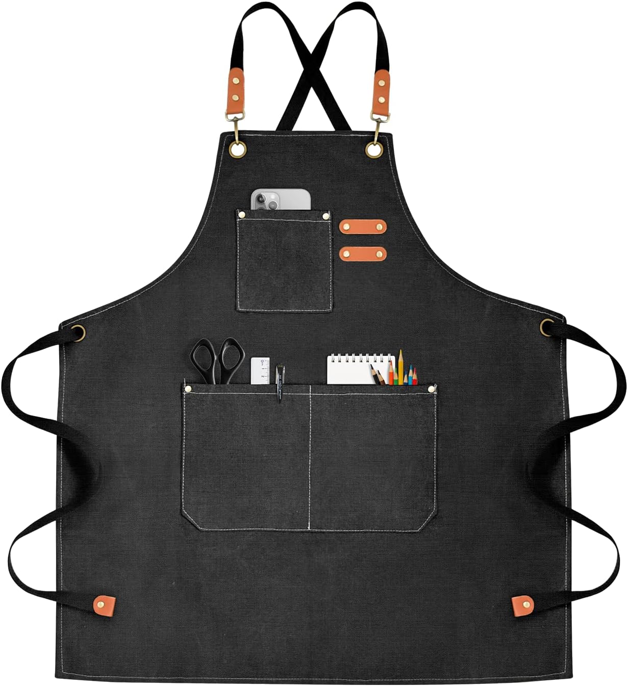 OUNLEN Delantal de Chef para Hombres y Mujeres de Lona con 3 Bolsil...