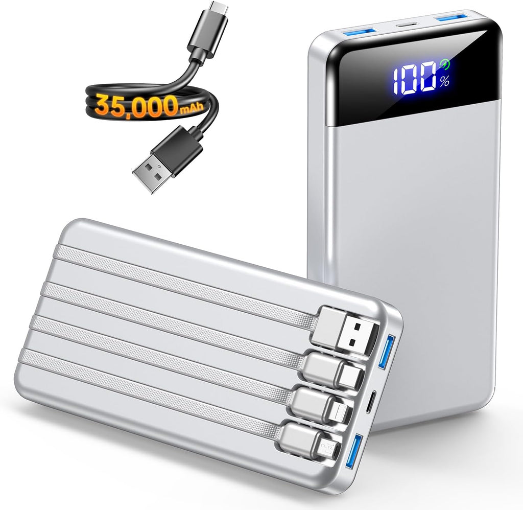Cargador portátil de 35000 mAh - Powerbank con 4 cables integrados,...