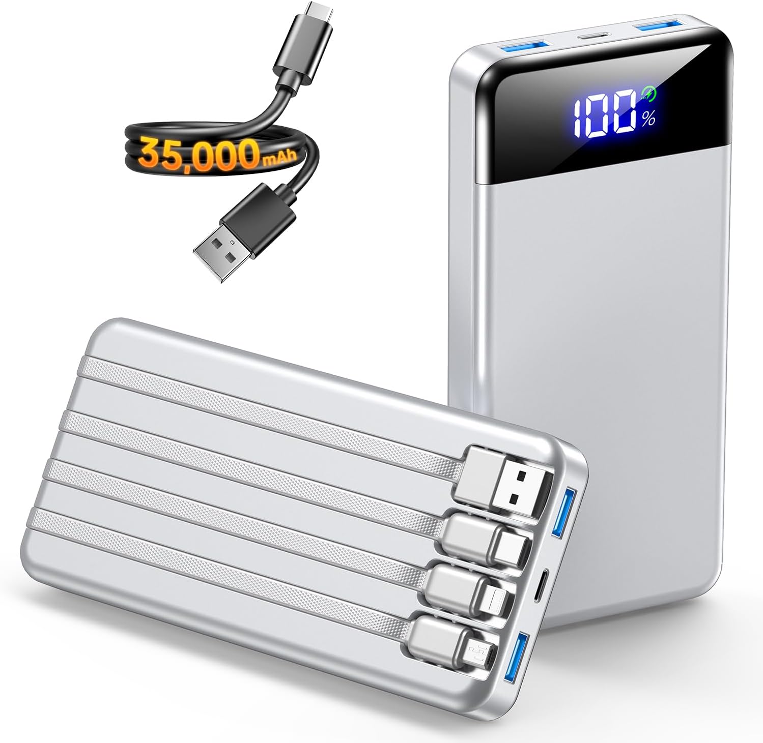 Cargador portátil de 35000 mAh - Powerbank con 4 cables integrados,...
