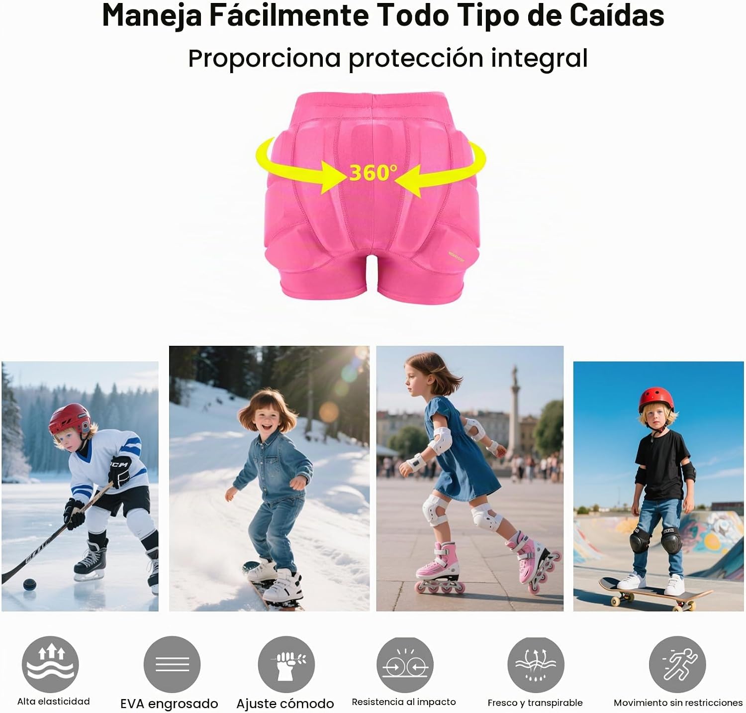Pantalones cortos acolchados para niños con cremallera, almohadilla...