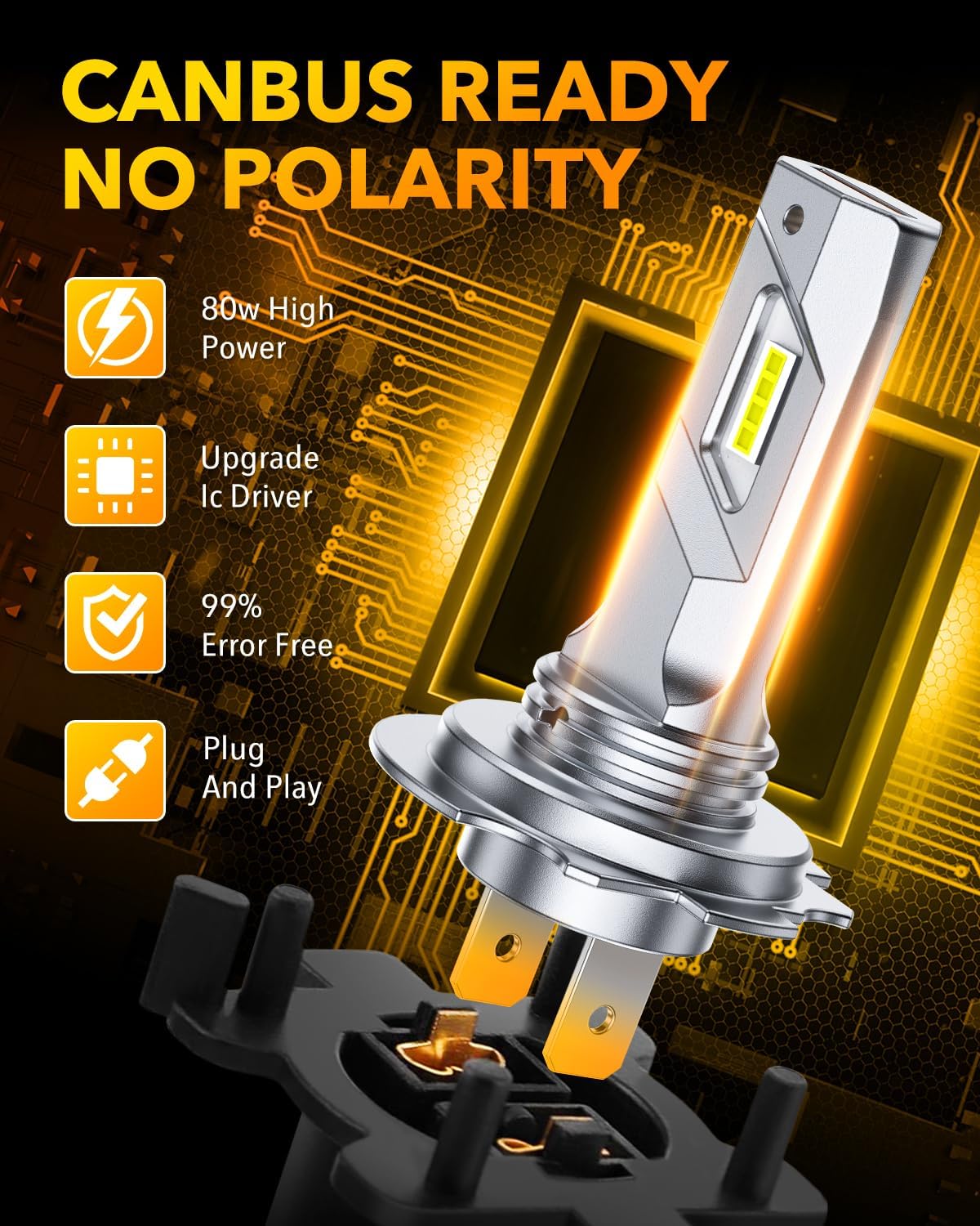 OXILAM Bombilla LED H7, 60,000 lúmenes, 10 veces más brillante, 650...