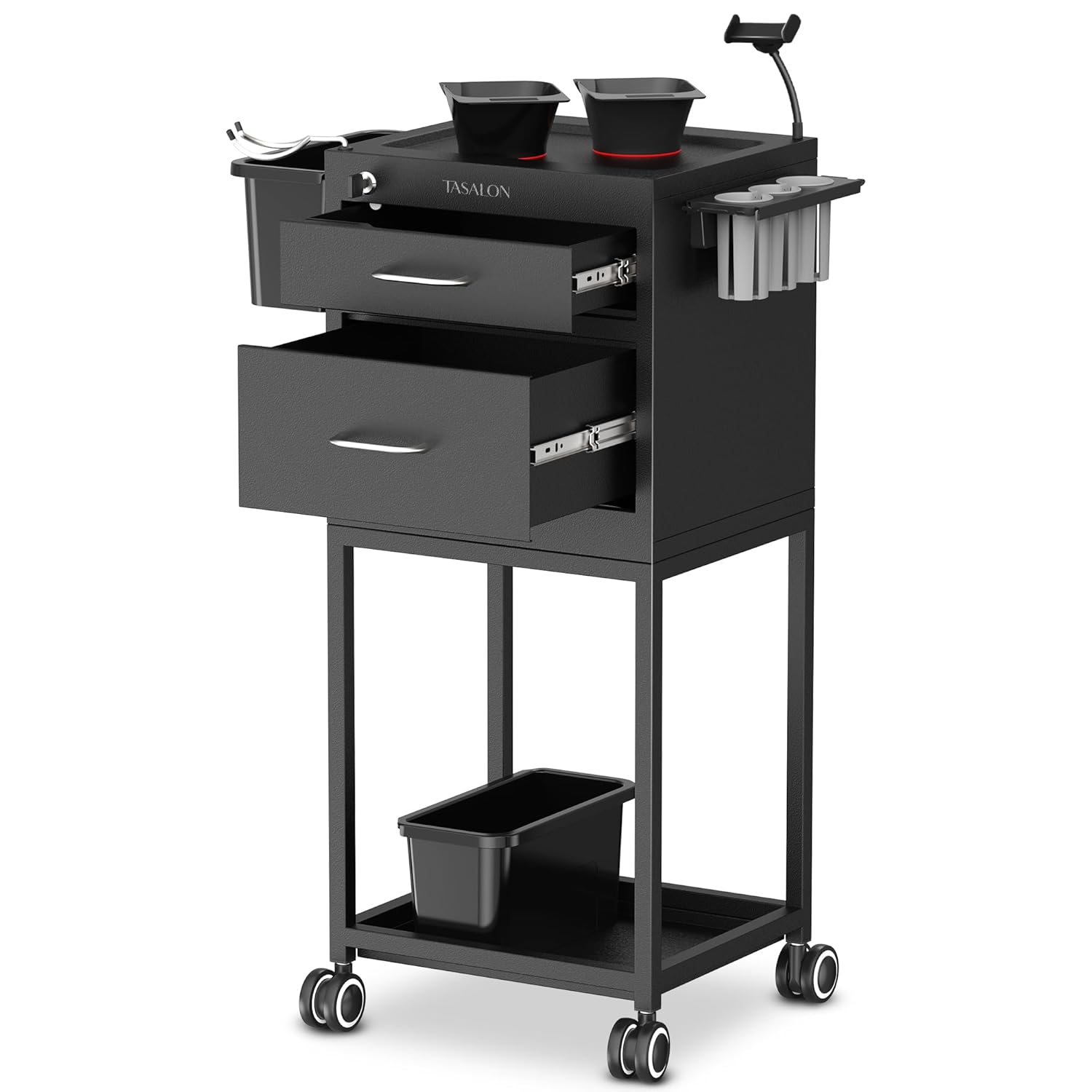 Carrito de salón con ruedas TASALON, 2 tazones magnéticos y cajones...