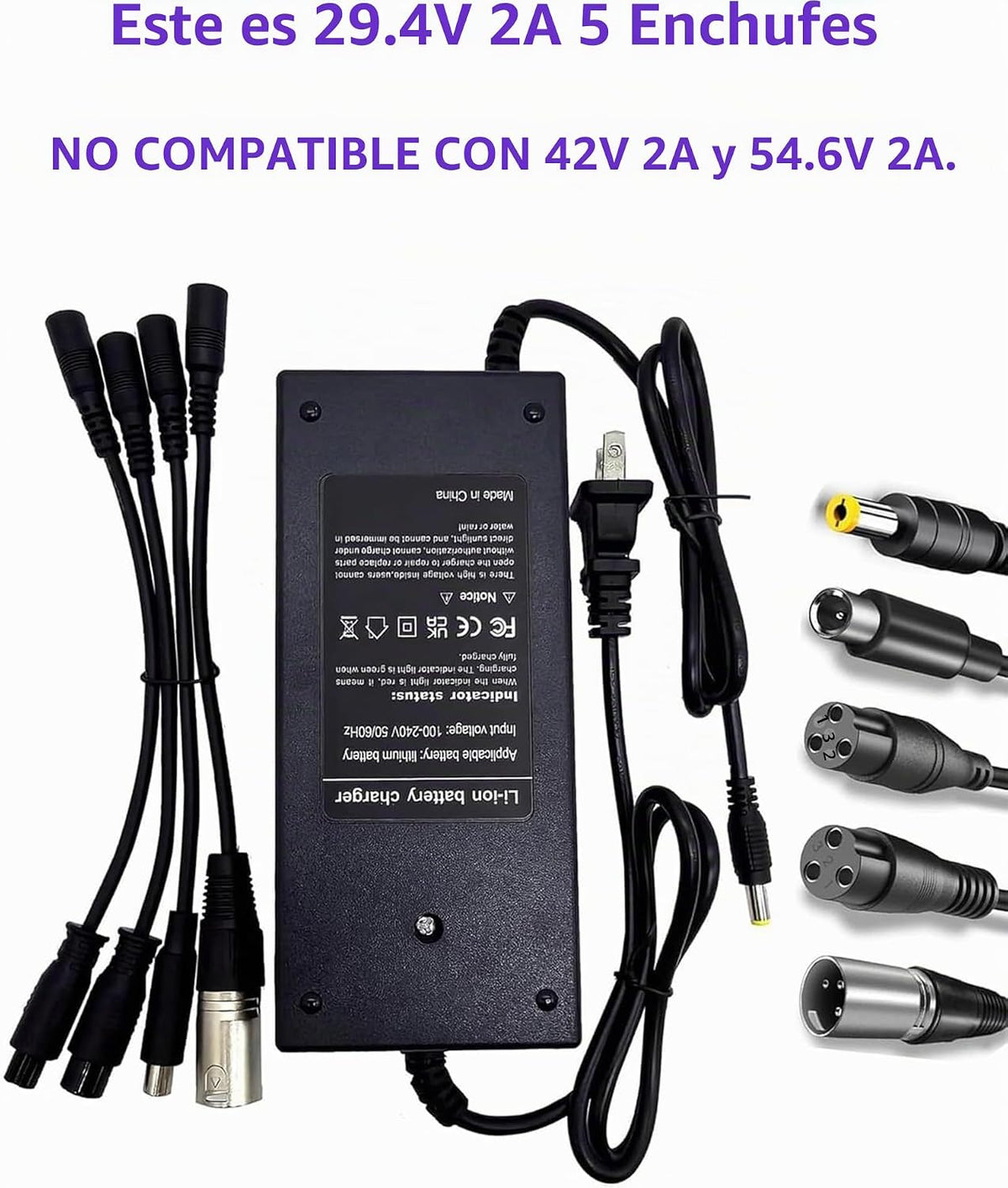 (5 enchufes) Cargador de batería rápido de 29.4V 2A universal para...