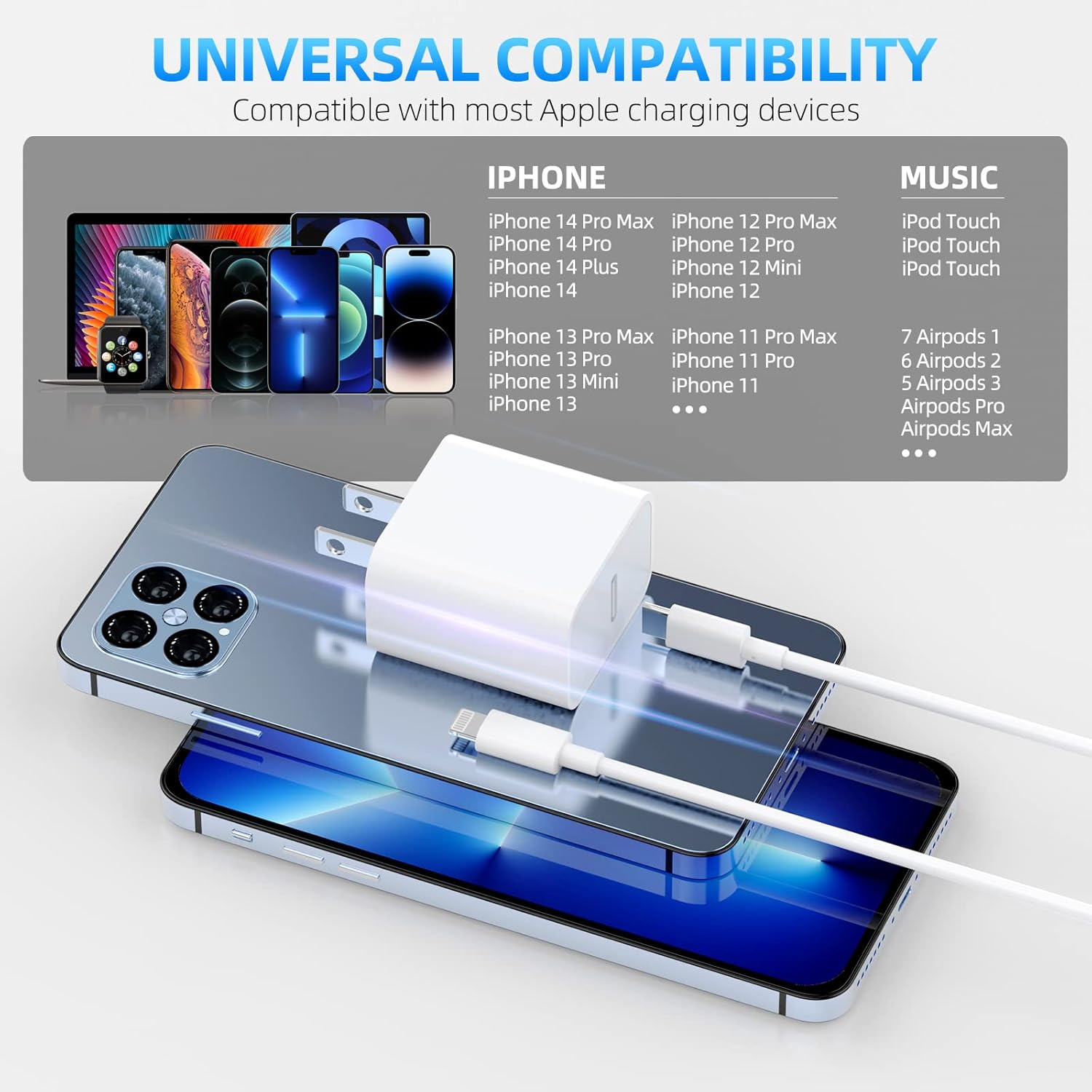 【Certificado Apple MFi】Cargador de iPhone de carga rápida, paquete...