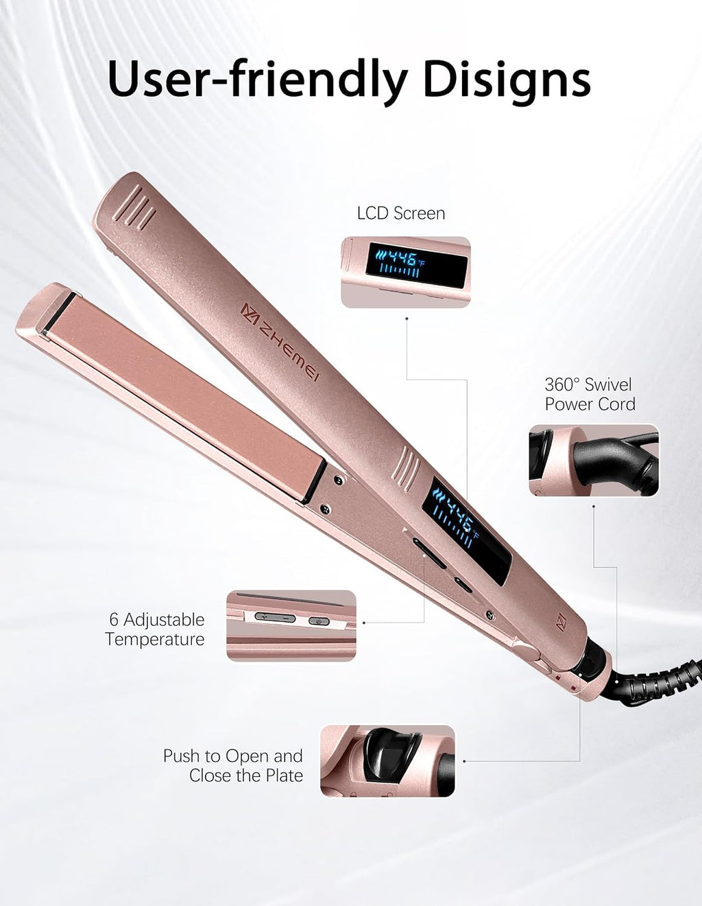 ZM ZHEMEI Plancha para el cabello, plancha plana de 1 pulgada con p...