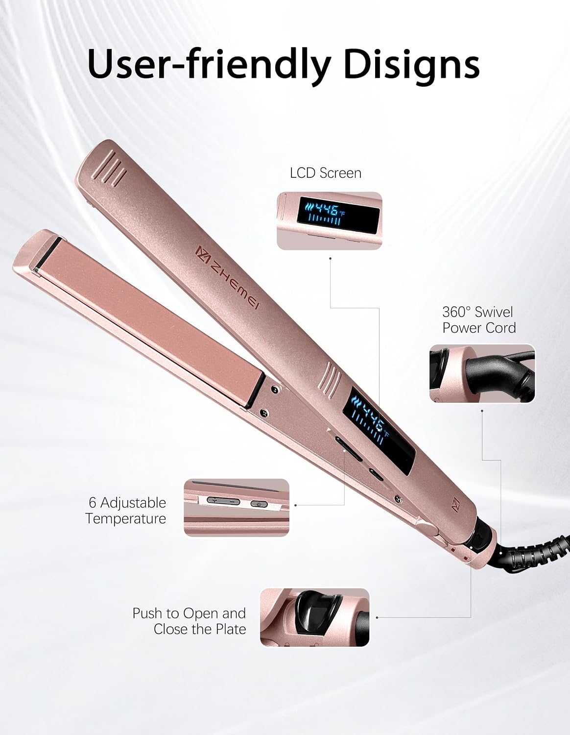 ZM ZHEMEI Plancha para el cabello, plancha plana de 1 pulgada con p...