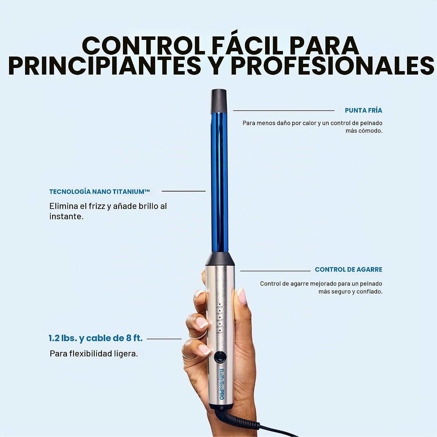 Rizador profesional BabylissPRO Nano Titanium para todo tipo de cab...