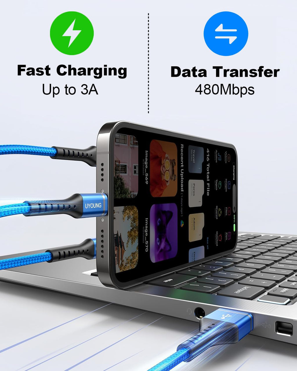 Cable de carga múltiple, paquete de 2 cables de carga 3 en 1 de 6 p...