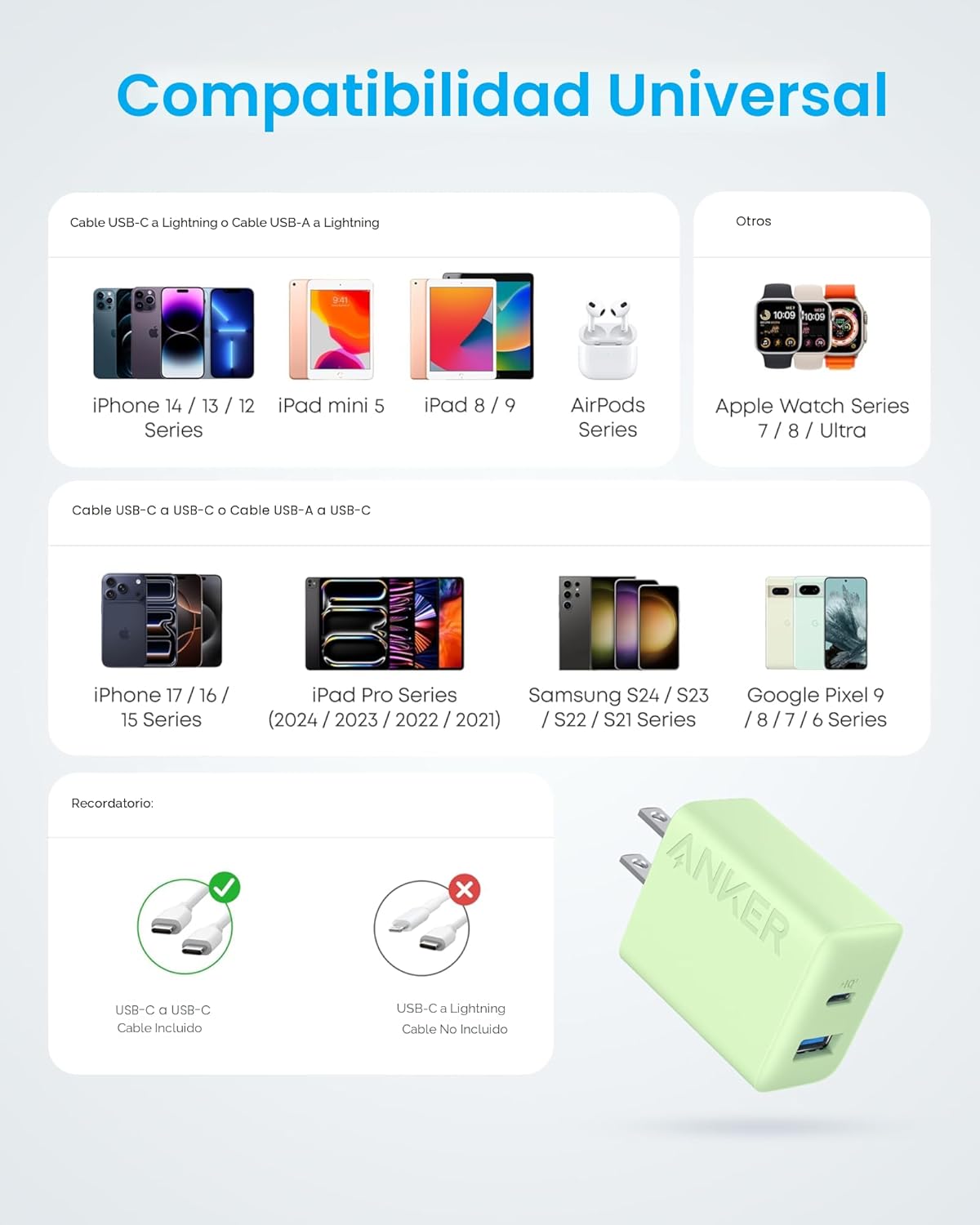 Anker - Cargador para iPhone 17\/16, paquete de 2, cargador rápido...
