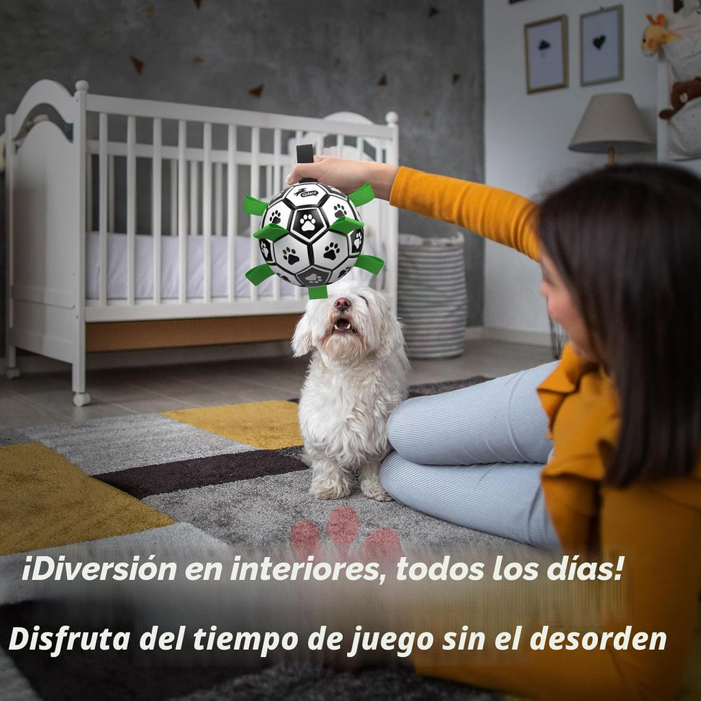 QDAN - Pelota de fútbol con correas para perros, juguetes interacti...