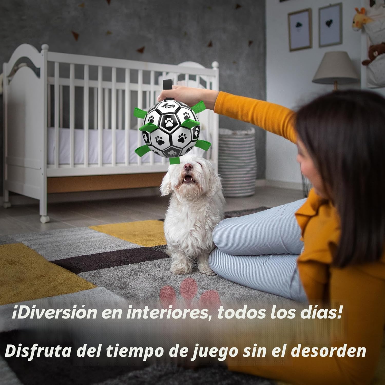 QDAN - Pelota de fútbol con correas para perros, juguetes interacti...