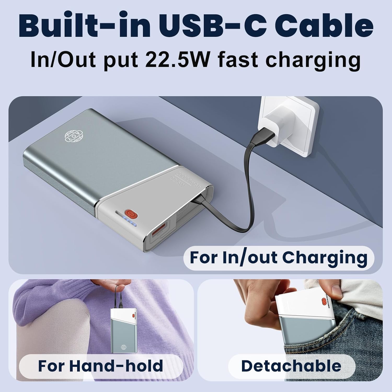 Aaoyun Cargador portátil Power Bank, 20000mAh 22.5W PD carga rápida...