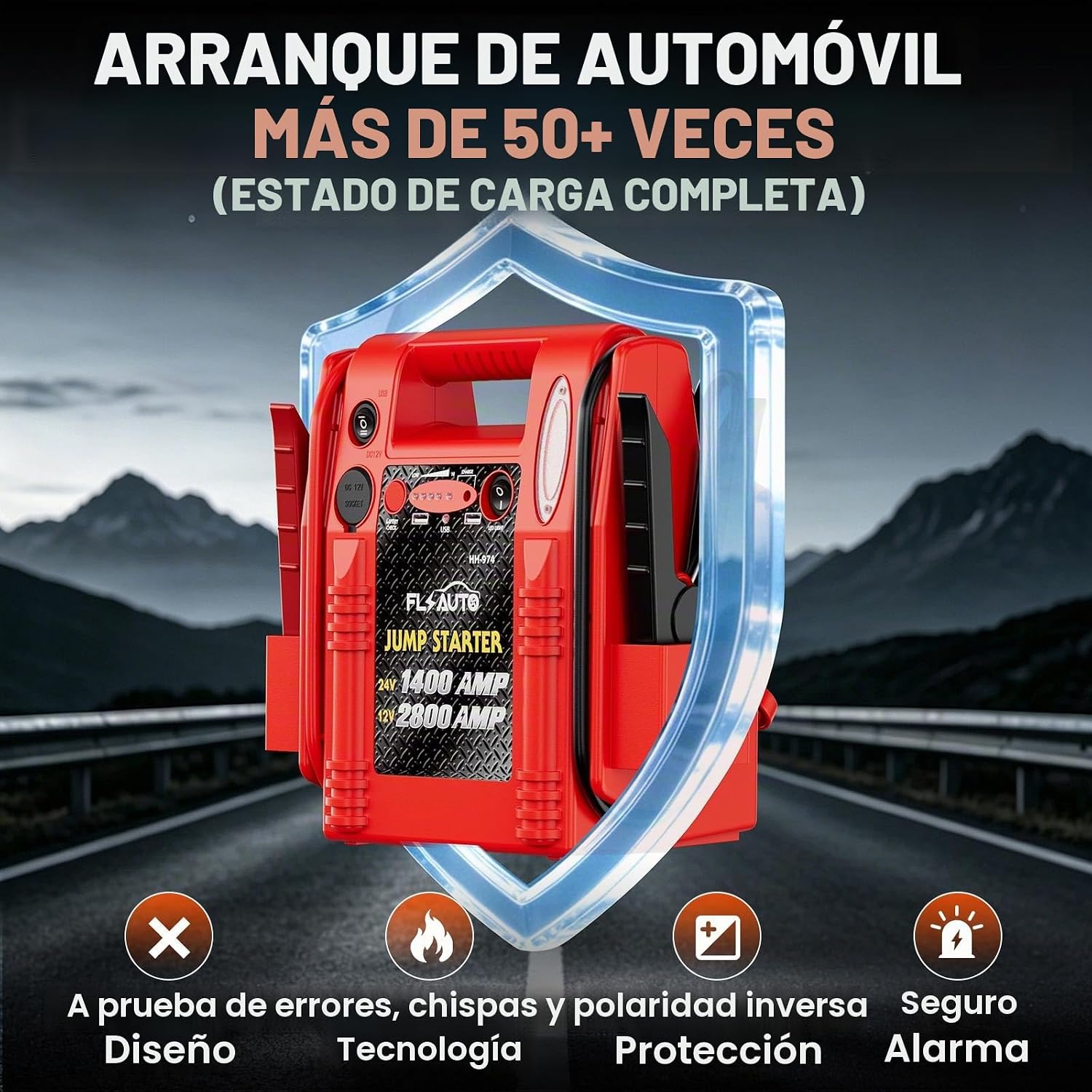 Arrancador de coche y potenciador de batería de alta resistencia de...