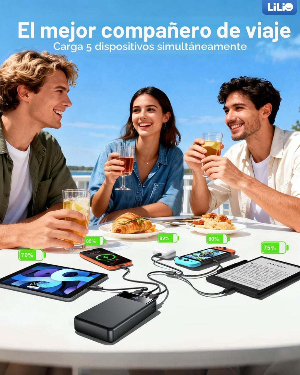 LILIO Cargador portátil Power Bank, batería de 60.000 mAh, batería...