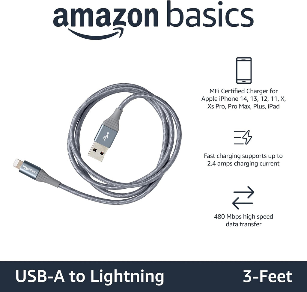 Amazon Basics - Cable Lightning de nailon trenzado doble a USB, col...