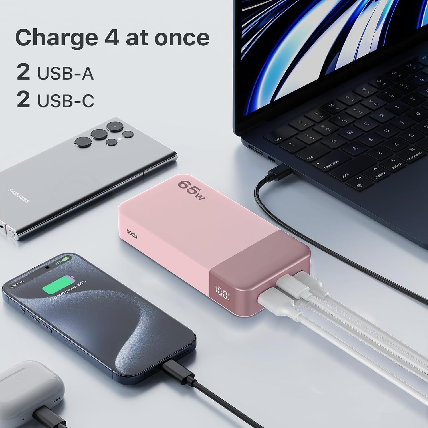 NOBIS Paquete de baterías de 20000 mAh, banco de energía de 65 W, c...