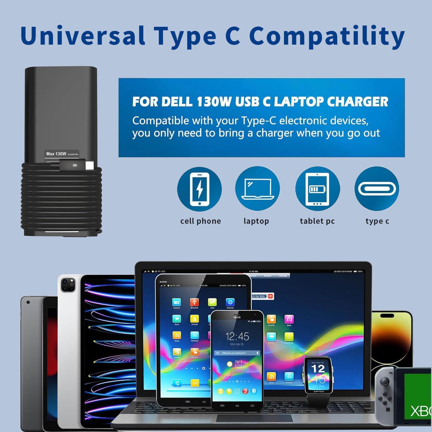 Cargador USB C de 130 W compatible con cargador de laptop Dell tipo...