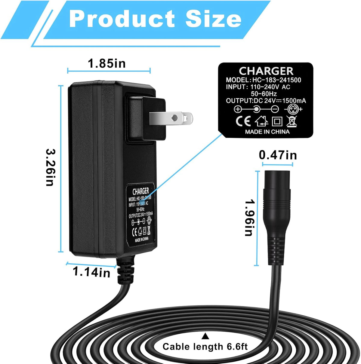 Cargador de scooter eléctrico de 24 V para Razor E300 E200 E150 E12...