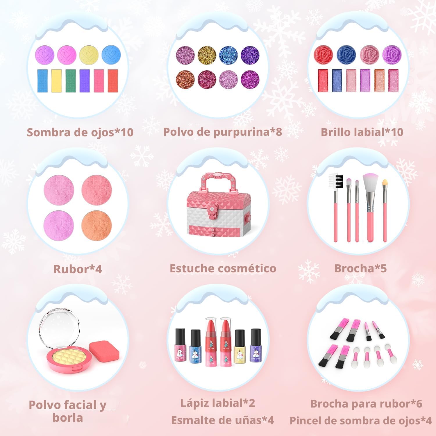 Perryhome Juego de maquillaje para niñas de 56 piezas, lavable, cos...