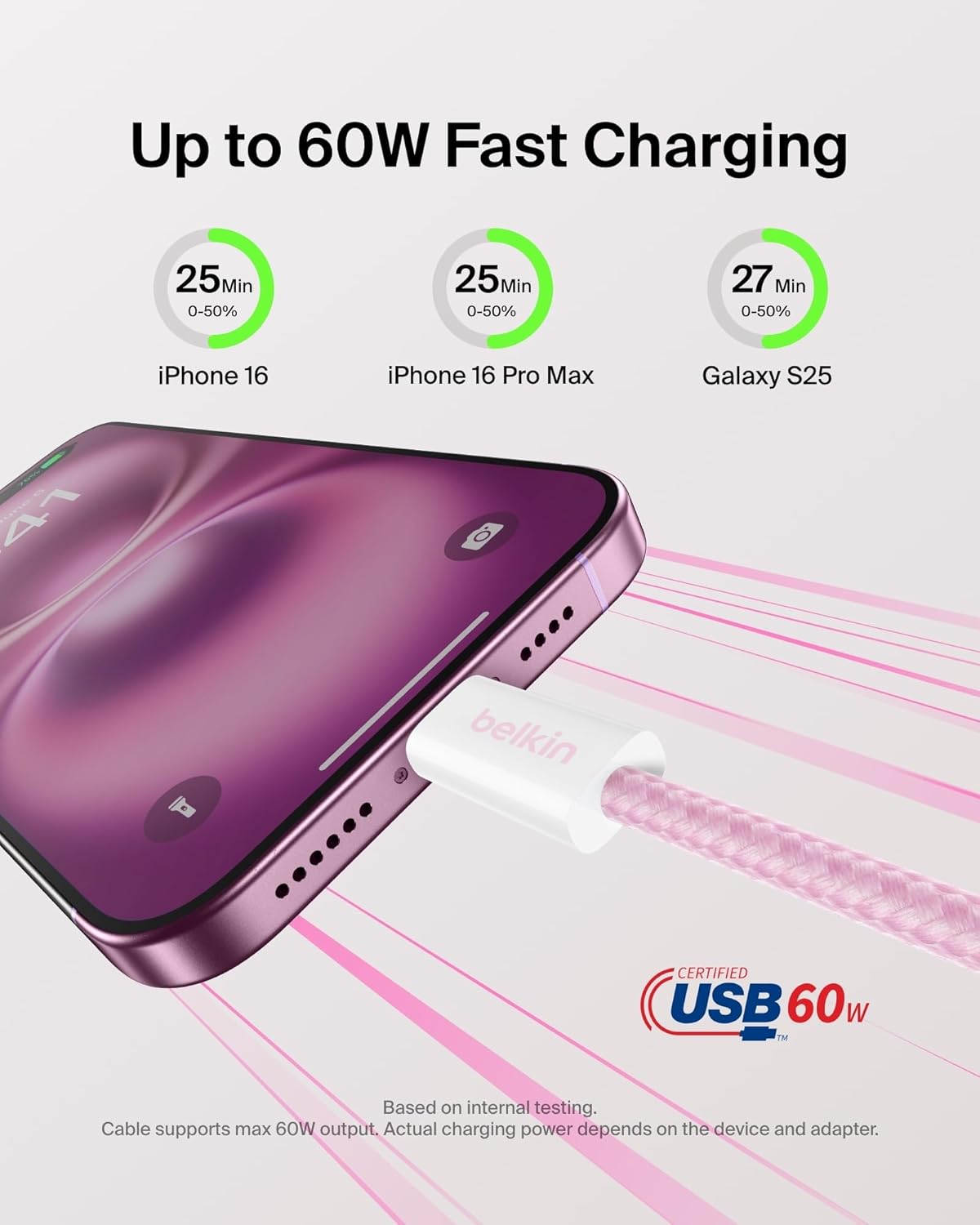 Belkin Cable USB C a USB C, 9.9 pies, 60W - Cargador Tipo C, Cable...