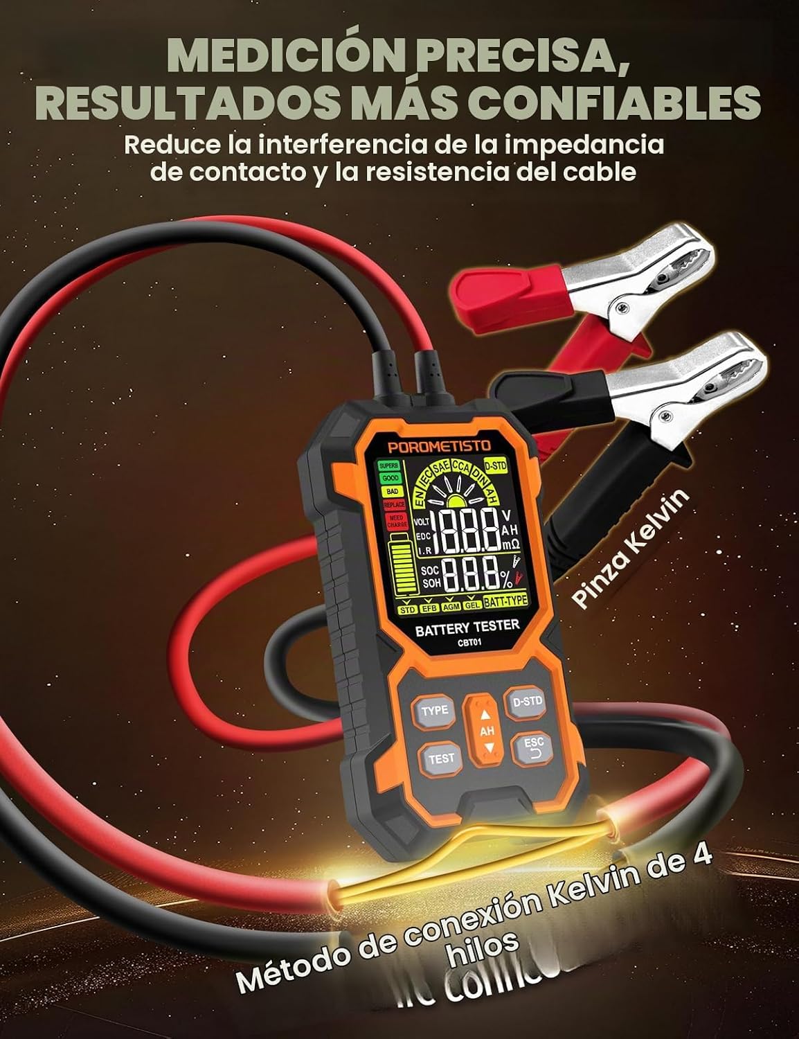 Probador de Voltaje de Batería Automático Plug and Play 50-1999 CCA...