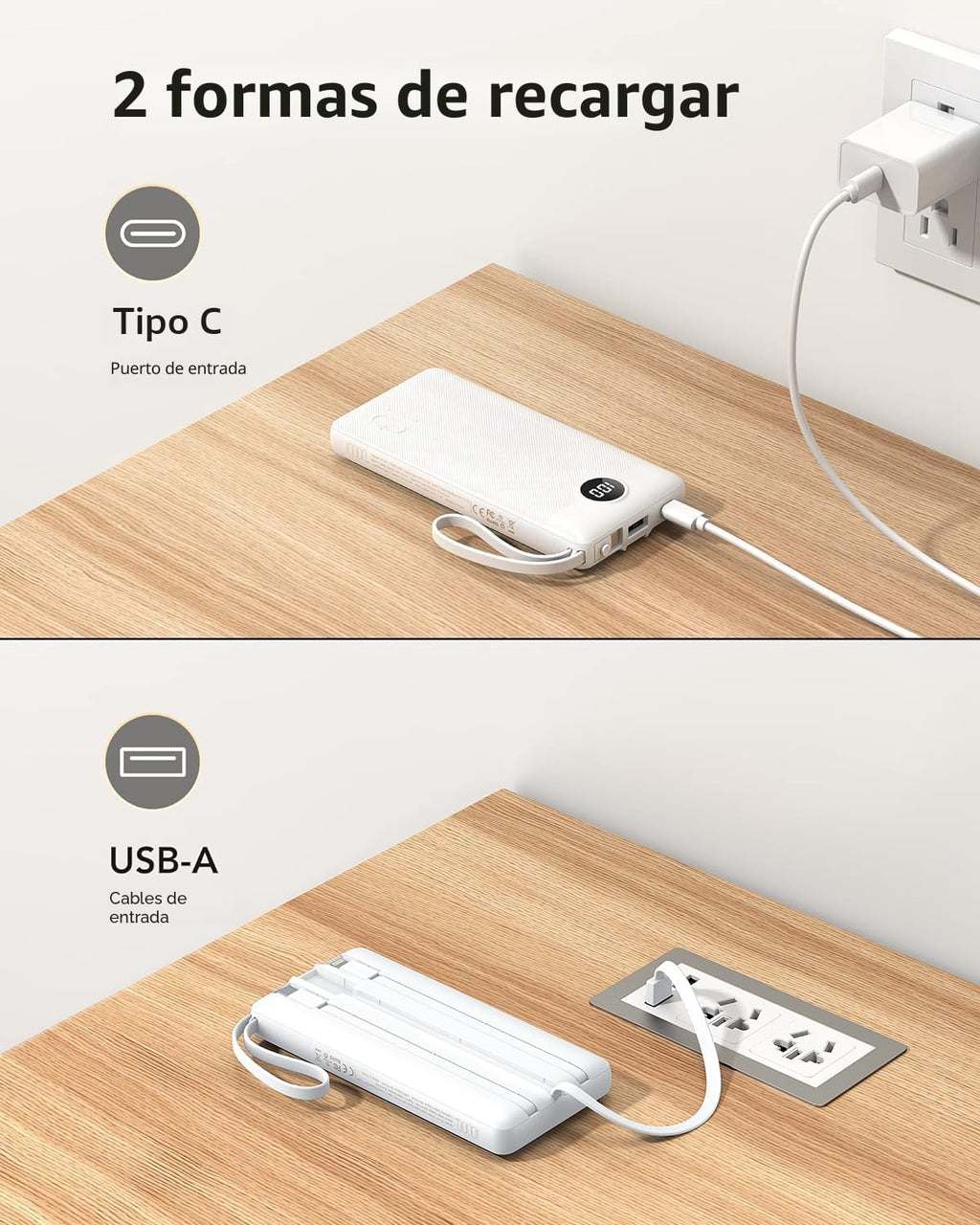 VEEKTOMX Cargador portátil con cables integrados, cargador de bater...