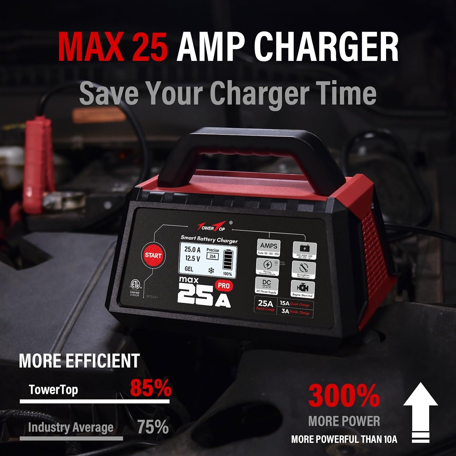 TowerTop Cargador de batería Max Pro de 25 A: Cargador inteligente...