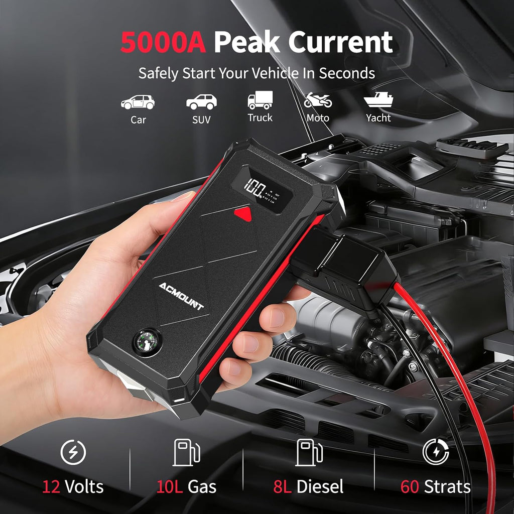 Acmount P100 - Arrancador de auto P100, paquete de batería de arran...