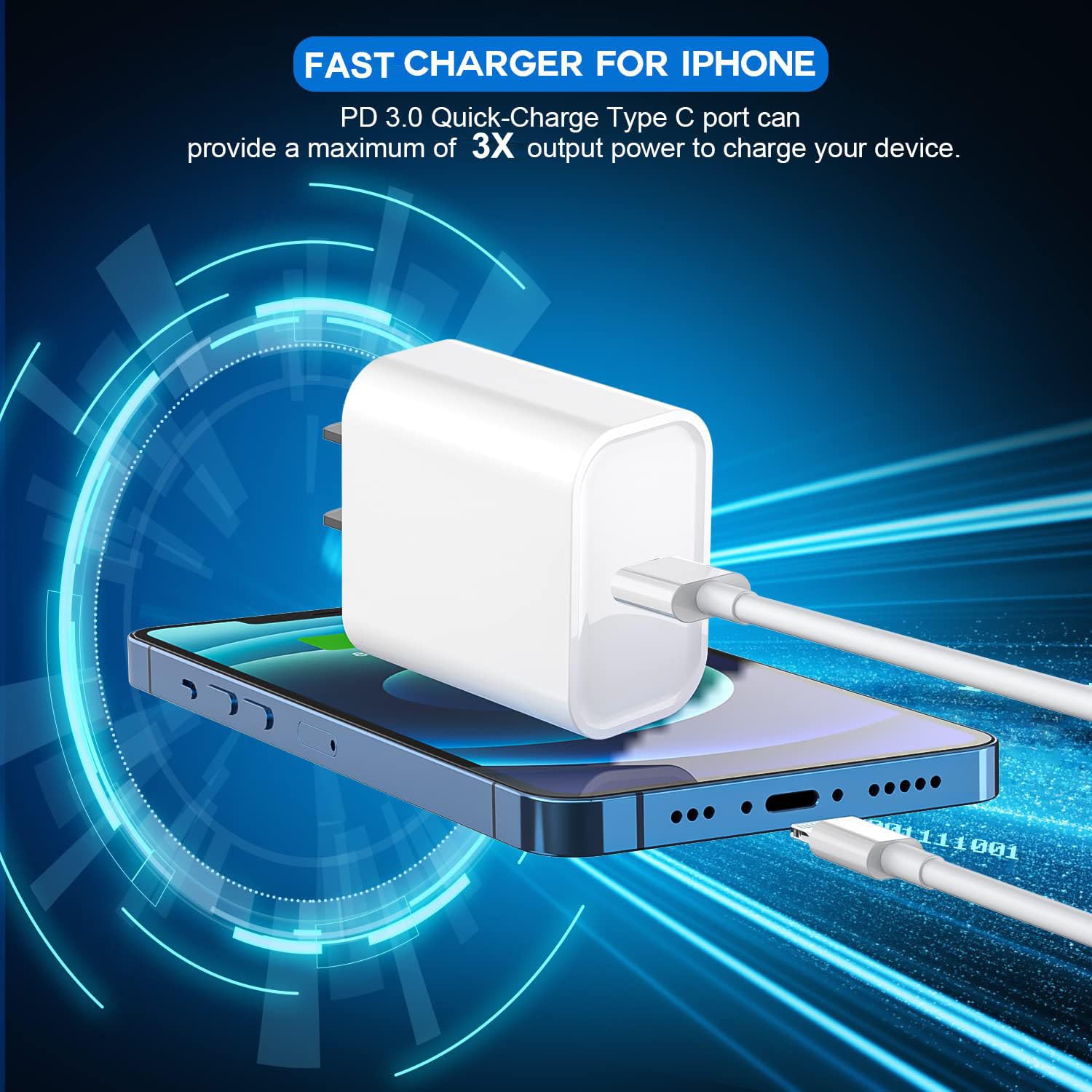 Cargador de iPhone de 10 pies, bloque de carga rápida iPhone 14, ca...