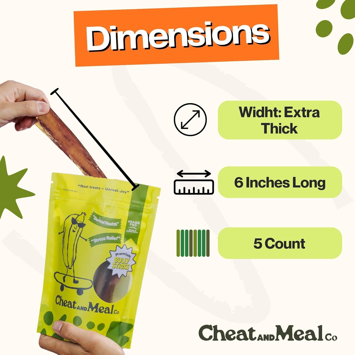 Cheat and Meal Co Bully Sticks para perros grandes, juguetes mastic...