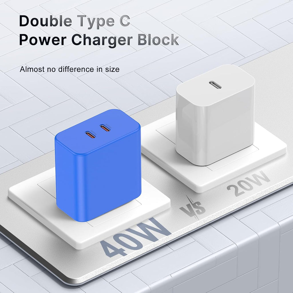 Susnwere Bloque de cargador USB C dual de 40 W, adaptador de corrie...