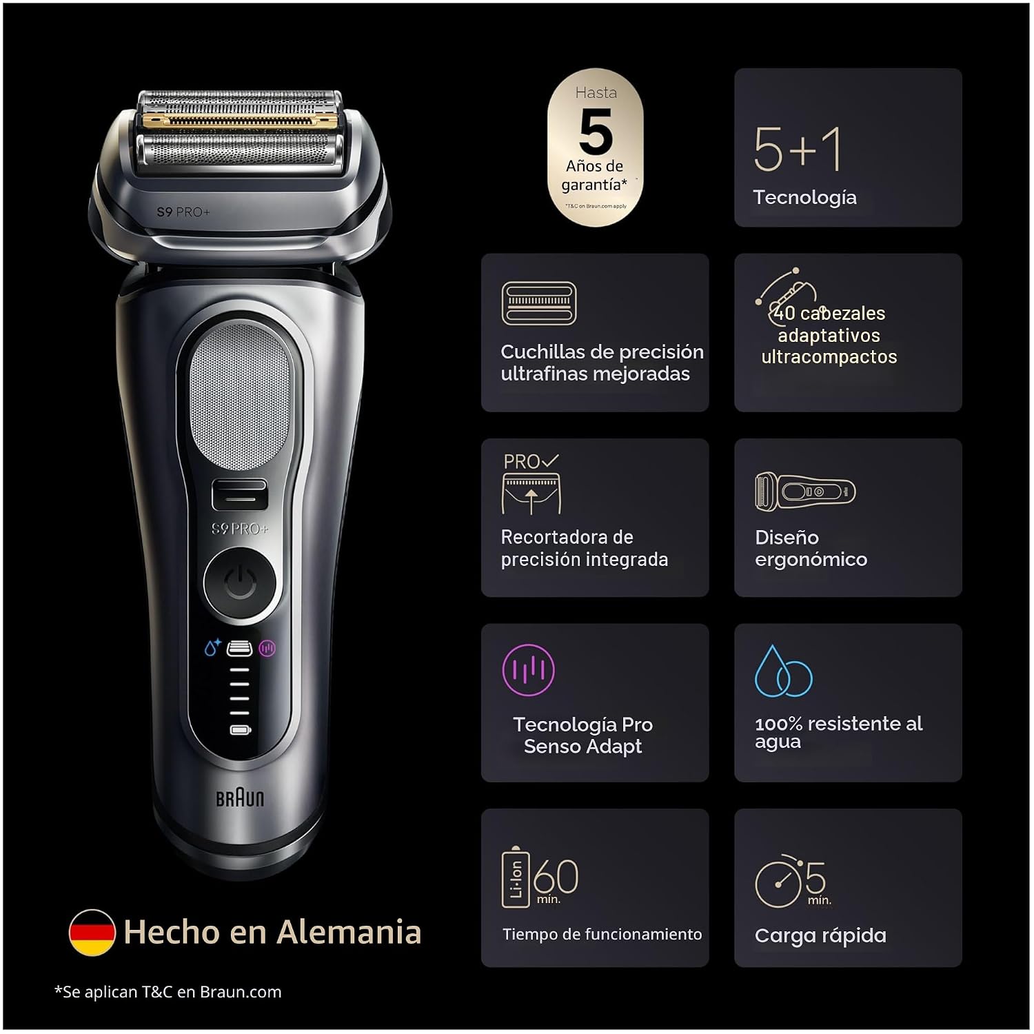 Braun Maquinilla de afeitar eléctrica para hombres Serie 9 PRO+ Máq...