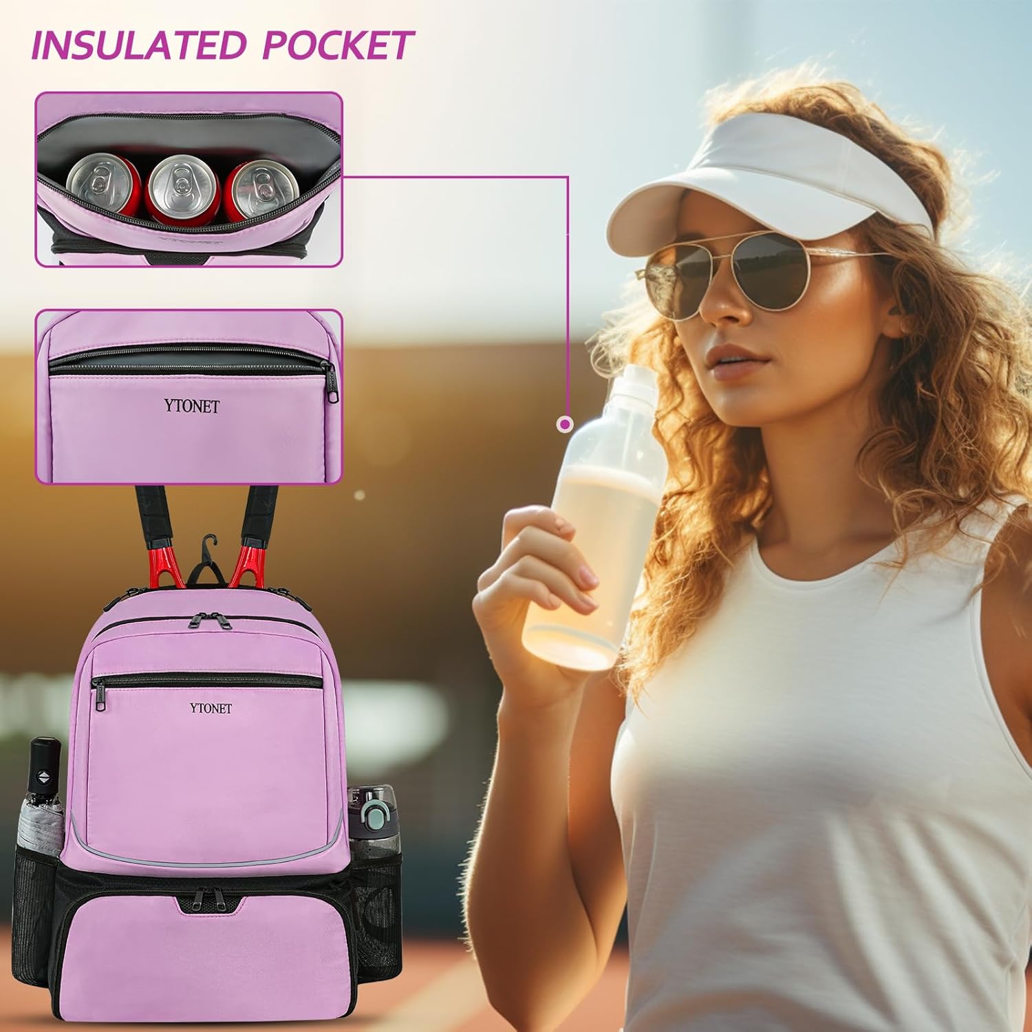 Ytonet Mochila de tenis para mujeres y hombres, 2 raquetas con bols...