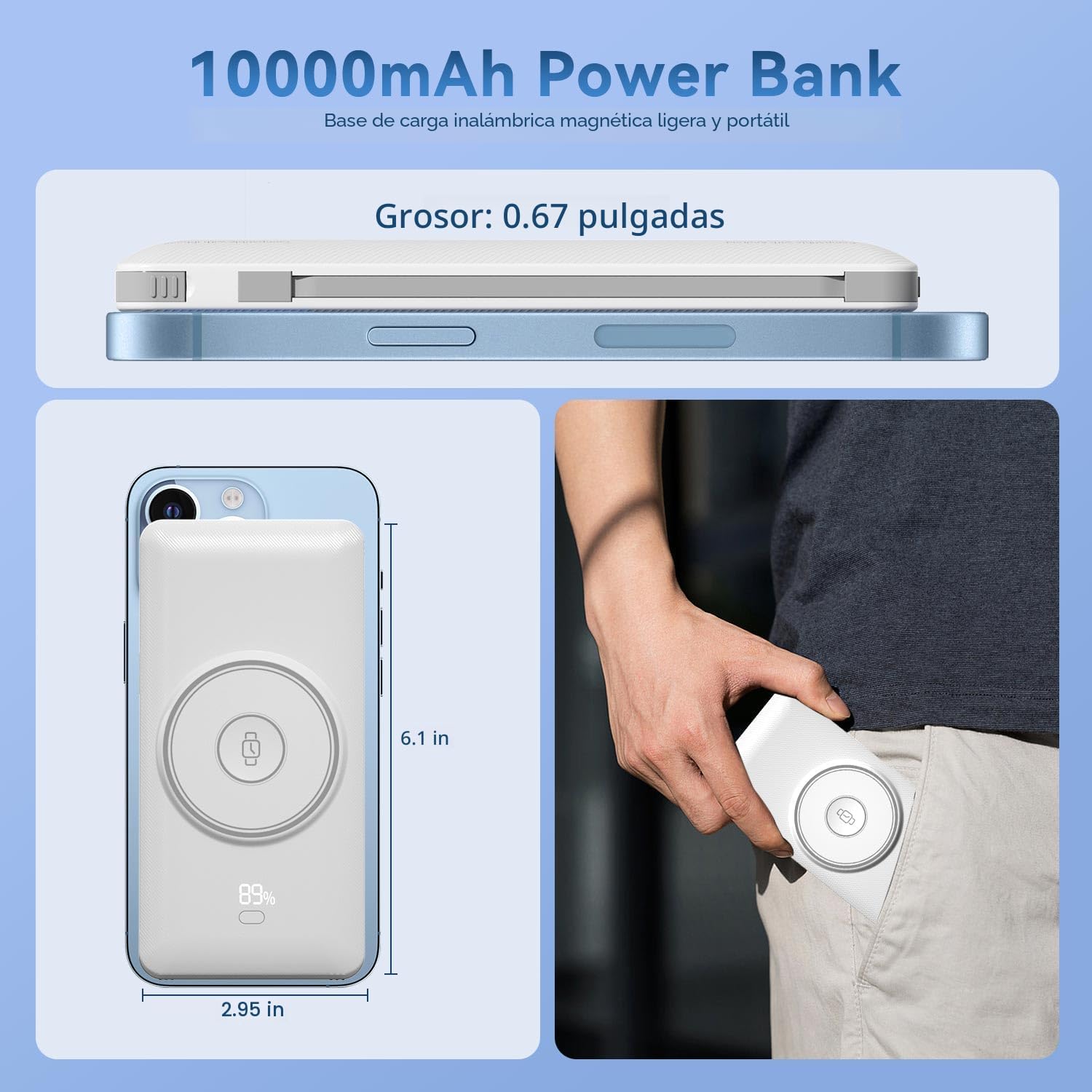 Cargador portátil magnético de 10000 mAh para iWatch e iPhone, banc...