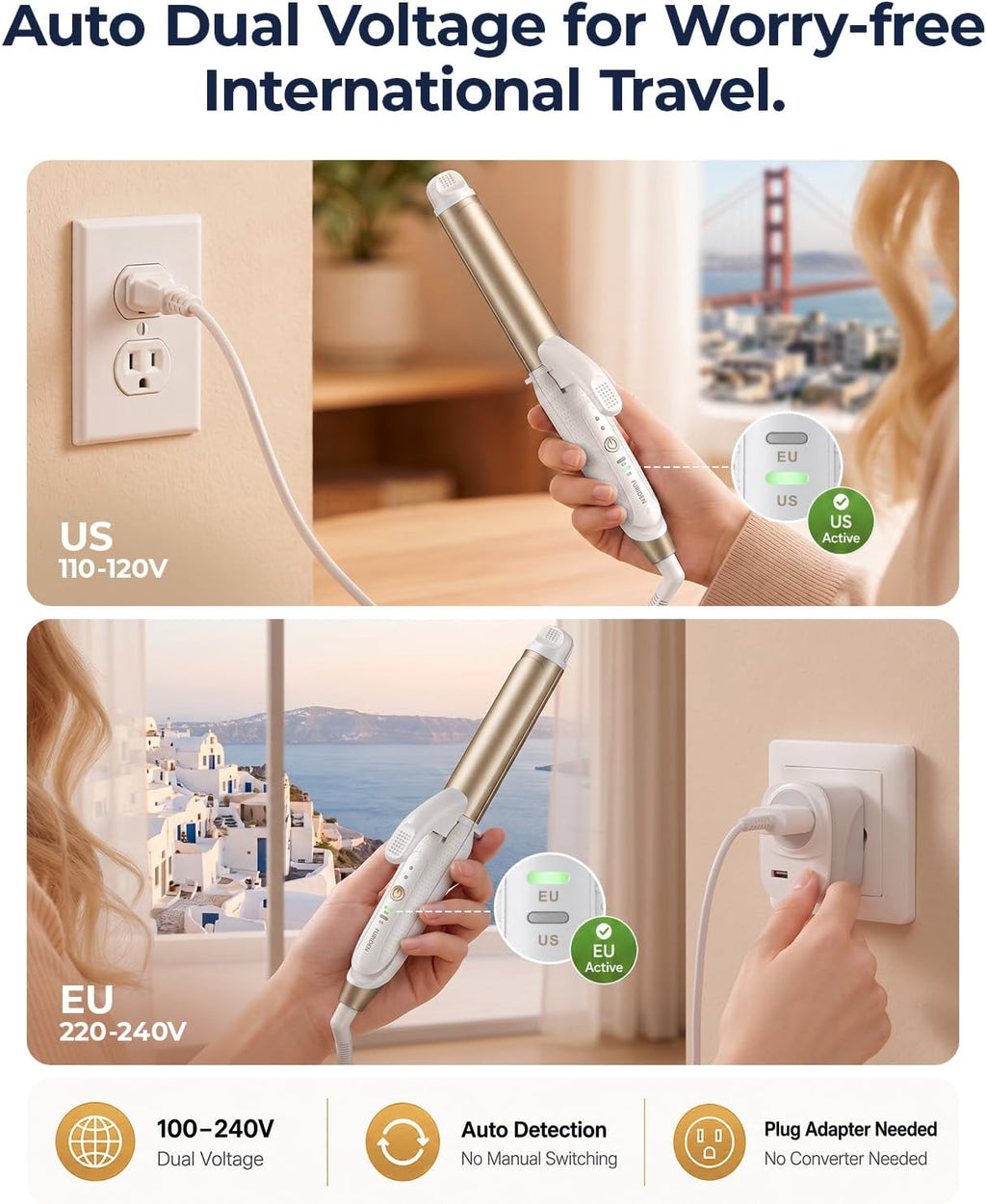 Furiden Lite - Rizador de doble voltaje: detección automática 110-2...