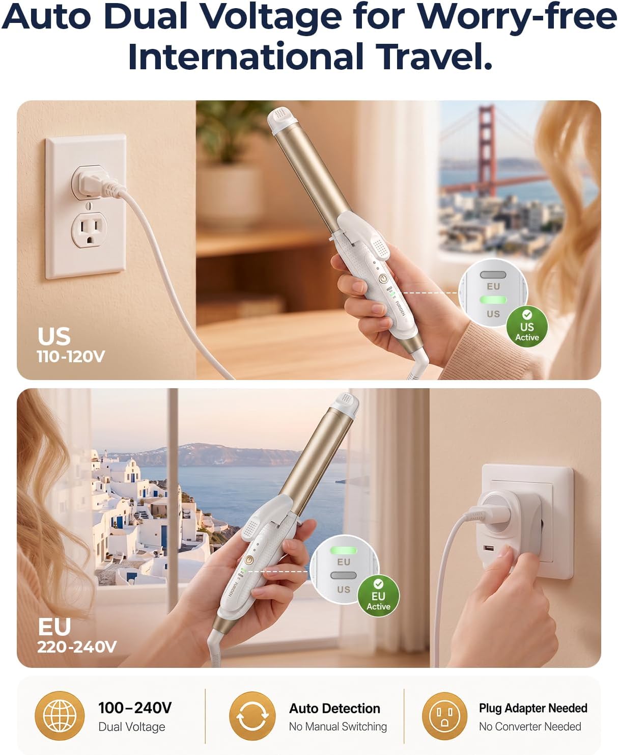 Furiden Lite - Rizador de doble voltaje: detección automática 110-2...