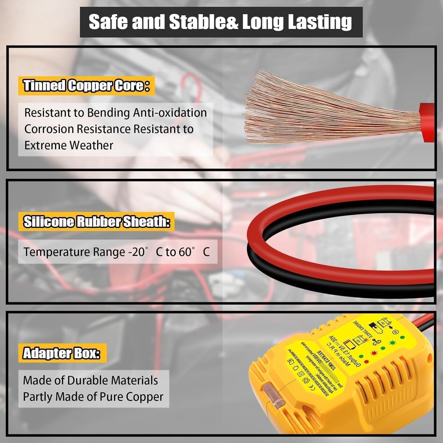 Adaptador de arranque de batería para Dewalt 20 V 60 V, cables de a...