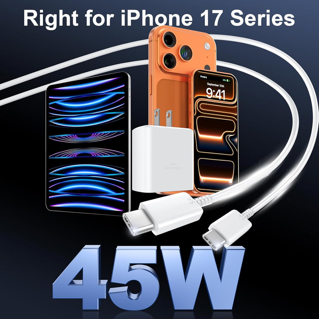 Cargador para iPhone 17 16 Pro Max de carga rápida, 45 W USB C iPho...