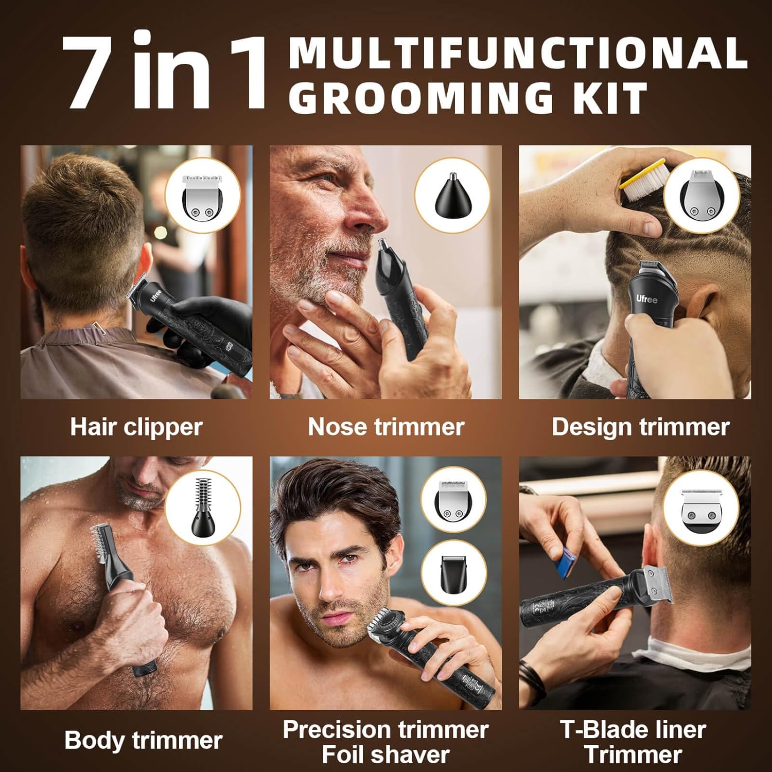 Ufree Recortadora de barba para hombres, afeitadoras eléctricas, co...