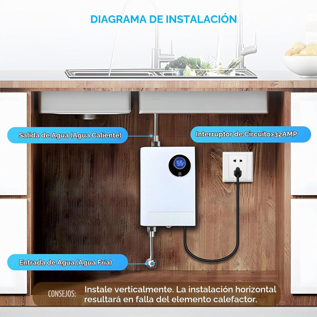 Calentador de agua eléctrico sin tanque de 110 V, 3000 W debajo del...