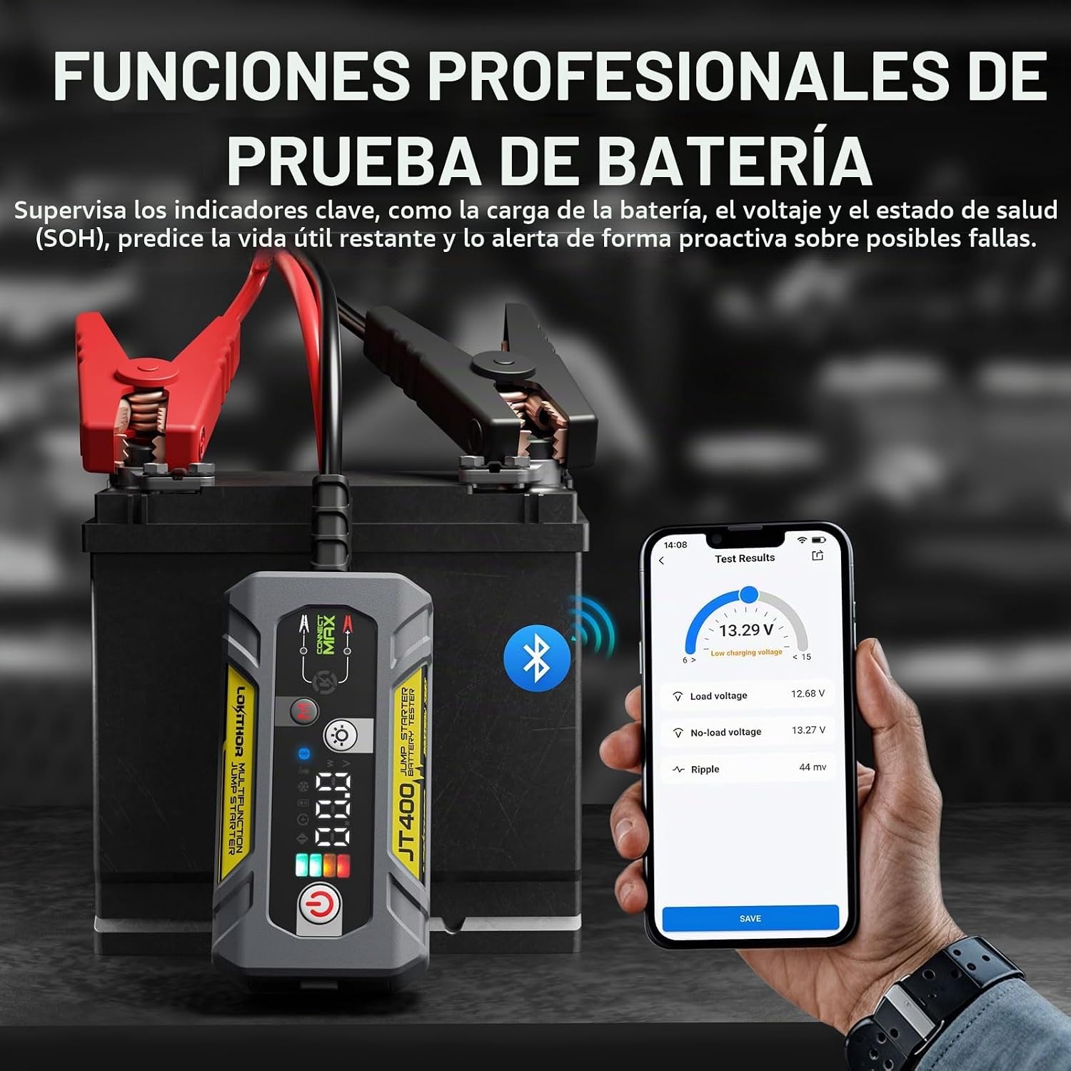 LOKITHOR JT400 Arrancador de salto de 12 V y probador de batería 2...
